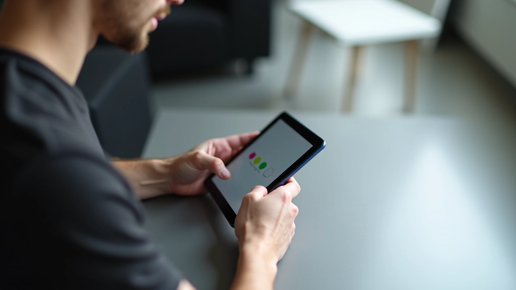 Designer überprüft Farbkontrast und Barrierefreiheit in Neumorphic Design auf der Tastatur