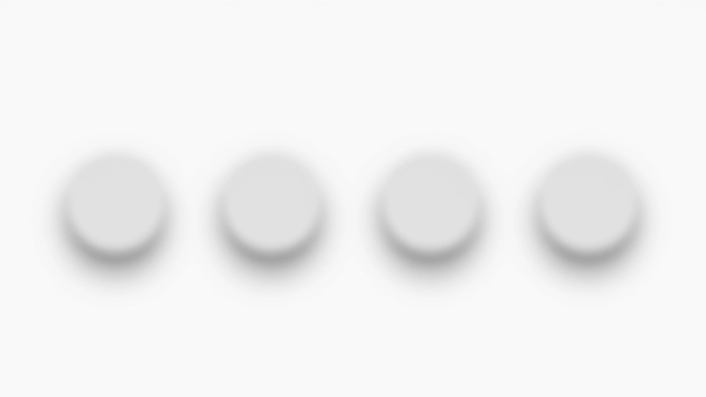 Vier verschiedene Neumorphic UI Buttons nebeneinander mit progressiv verbessertem Kontrastverhältnis von links nach rechts