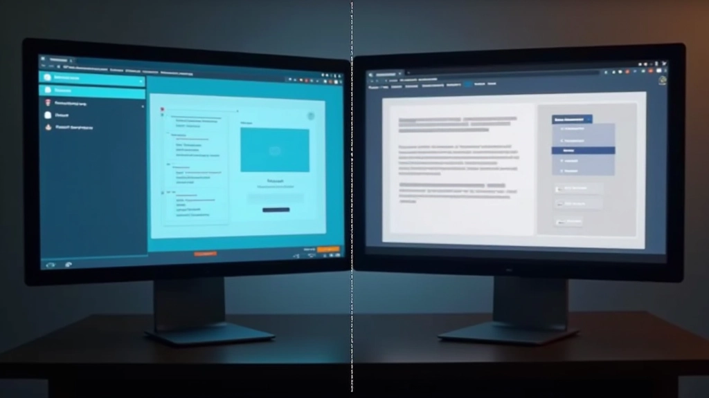 Seitenansicht zweier Monitore mit unterschiedlichen Kontrastverhältnissen — einer zeigt schwache Kontraste, der andere deutliche Unterscheidung